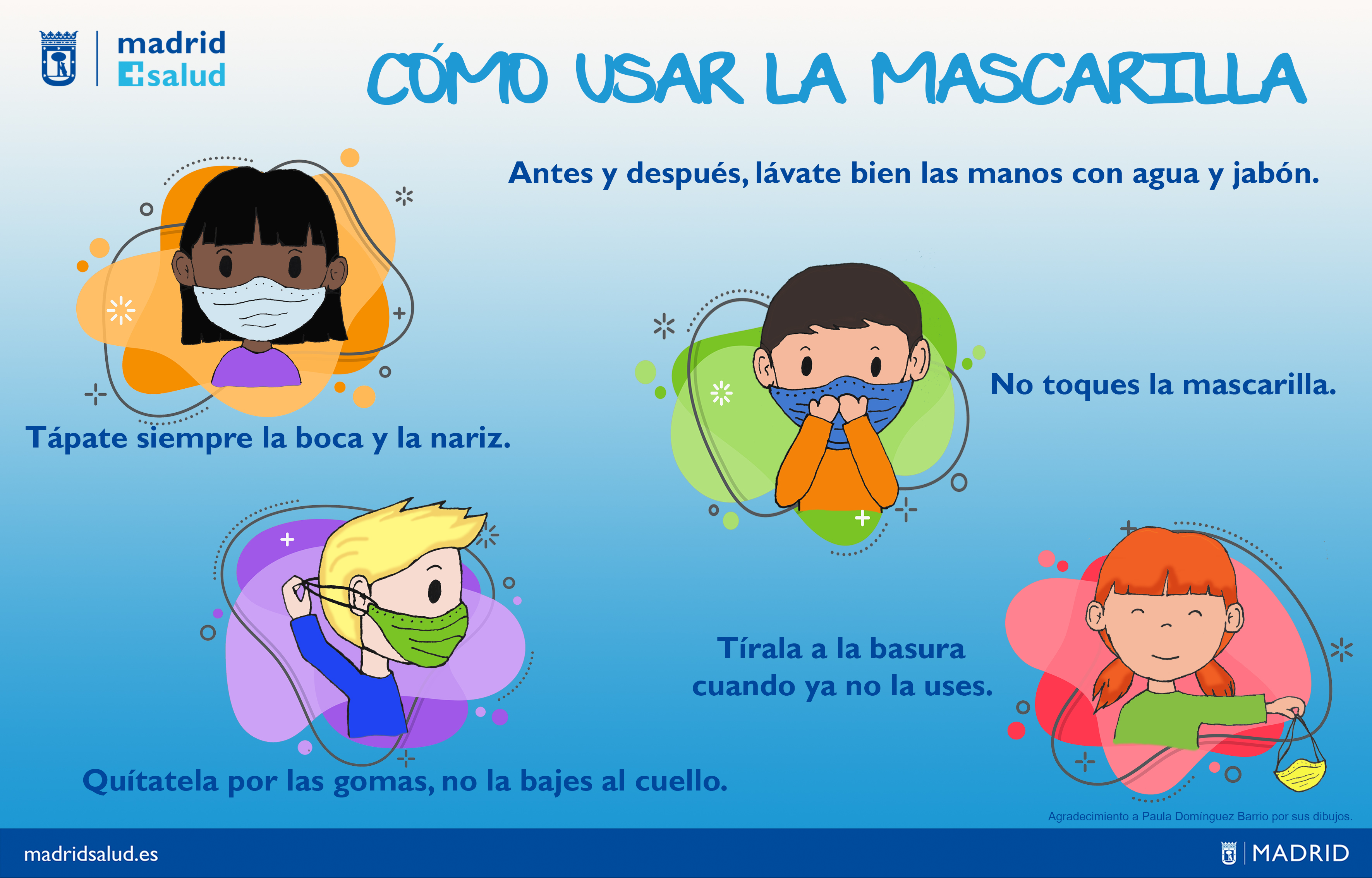 Una vez más yo lavo mi ropa Monasterio Infantil. Como usar la mascarilla – Página de Salud Pública del  Ayuntamiento de Madrid