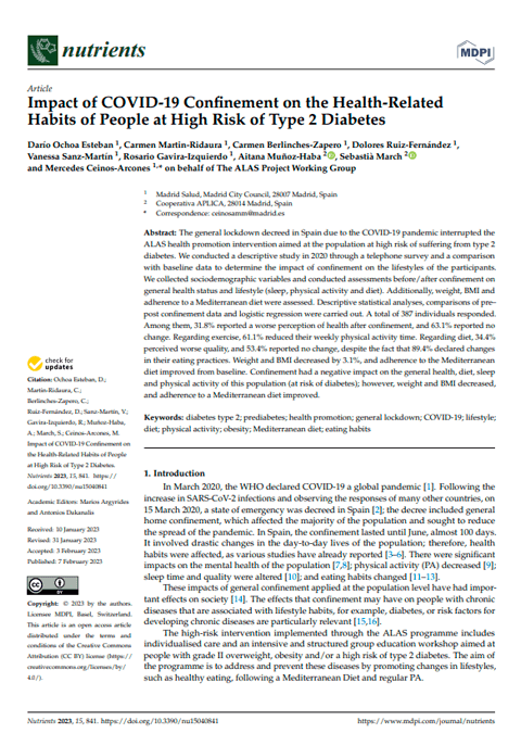 Impact of COVID-19 Confinement on the Health-Related Habits of People at High Risk of Type 2 Diabetes