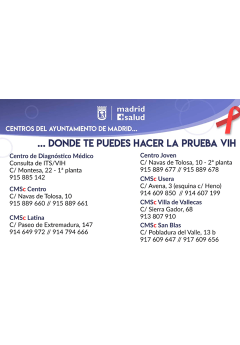 Centros del Ayuntamiento de Madrid donde te puedes hacer la prueba VIH