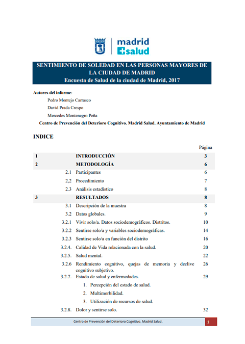 Sentimiento de soledad en las personas mayores de la ciudad de Madrid