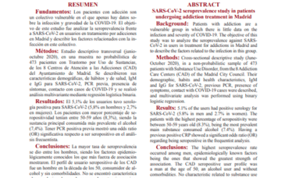 Estudio de seroprevalencia al SARS-CV-2 en pacientes en tratamiento por adicciones en Madrid